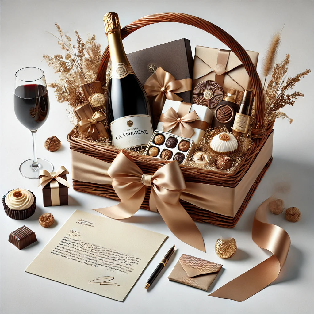 Large Gift Basket Liquor with organic chocolates and personalized letter