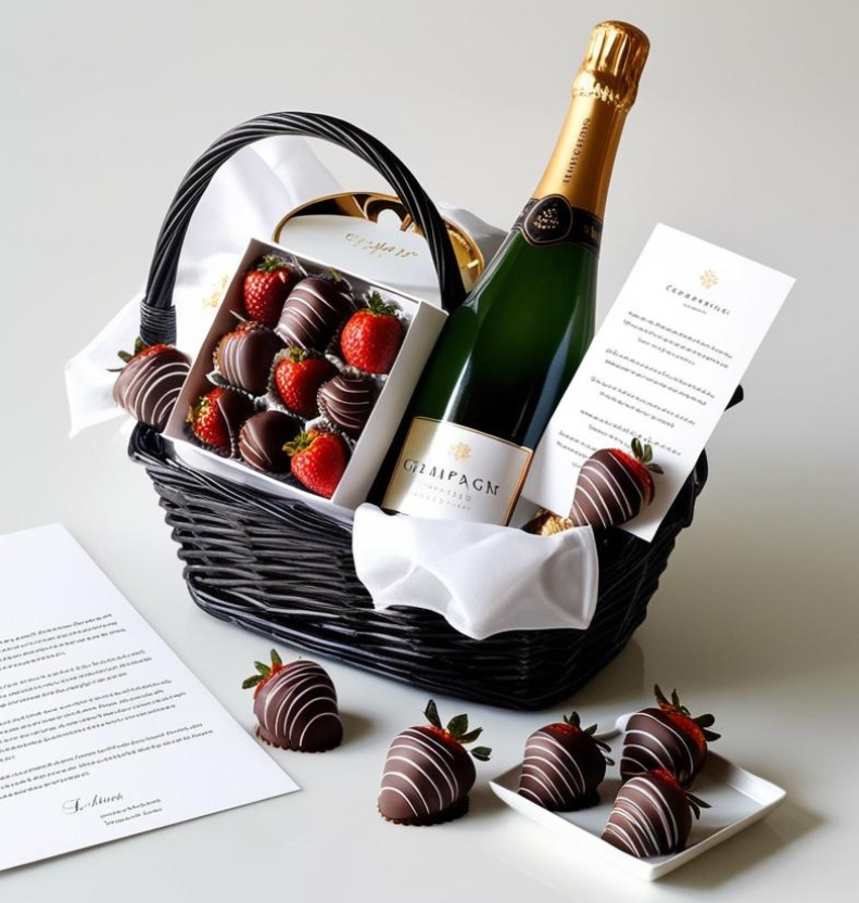Liquor Gift Basket with Chocolate Strawberries Made by Lili